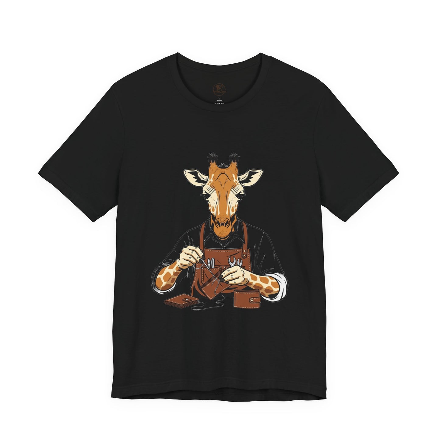 Giraffe Tailor Tee - Unique Animal Lover Shirt, Funny Short Sleeve T-Shirt for Creatives, Quirky Art Casual Wear - ArtOm_farm™ LEATHER 