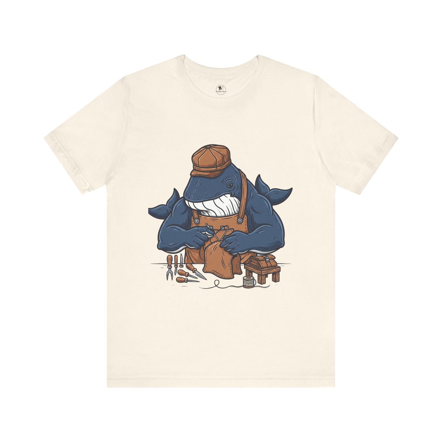 Crafty Shark Tee - Fun Unisex Casual Shirt for Ocean Lovers, Unique Gift Idea and Art Inspired Apparel - ArtOm_farm™ LEATHER