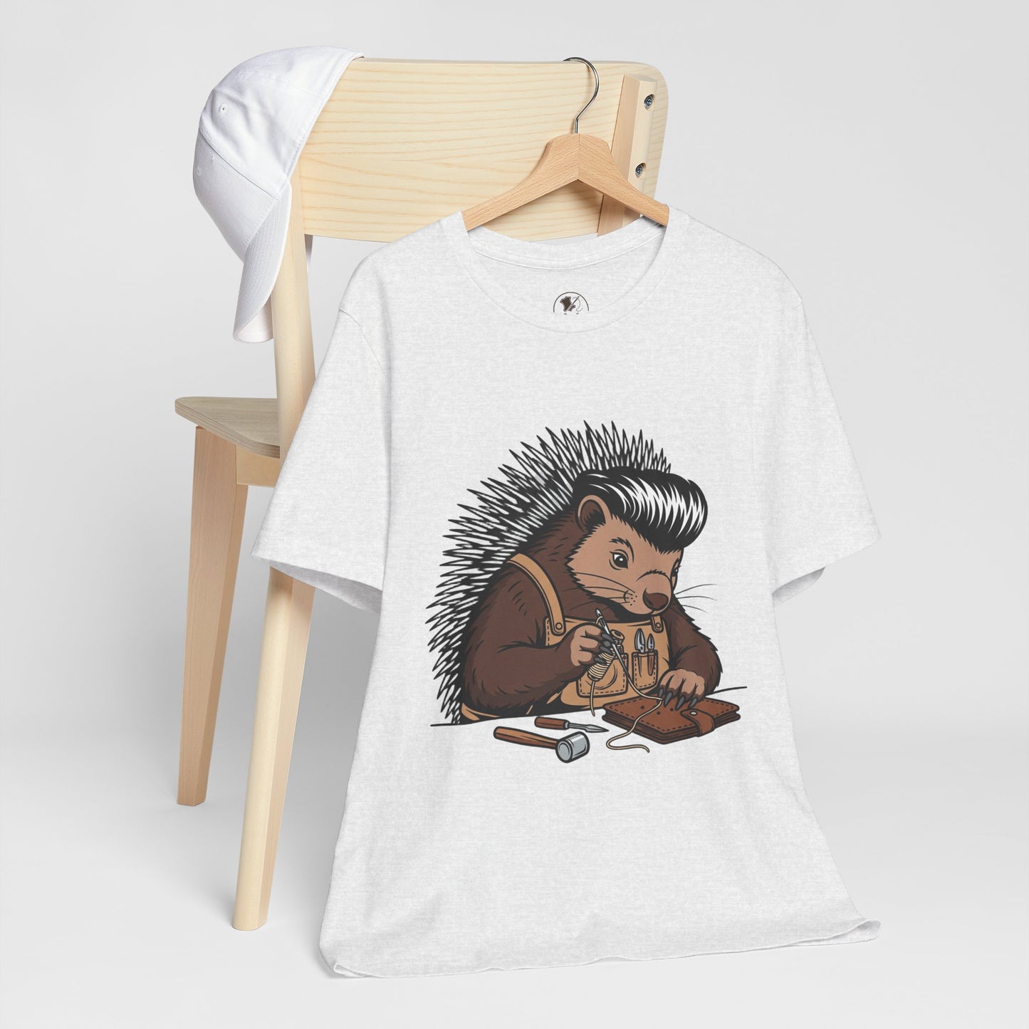 Quirky Hedgehog T-Shirt - Cute Animal Tee for Crafting Enthusiasts and Nature Lovers - Unisex Short Sleeve Shirt - ArtOm_farm™ LEATHER