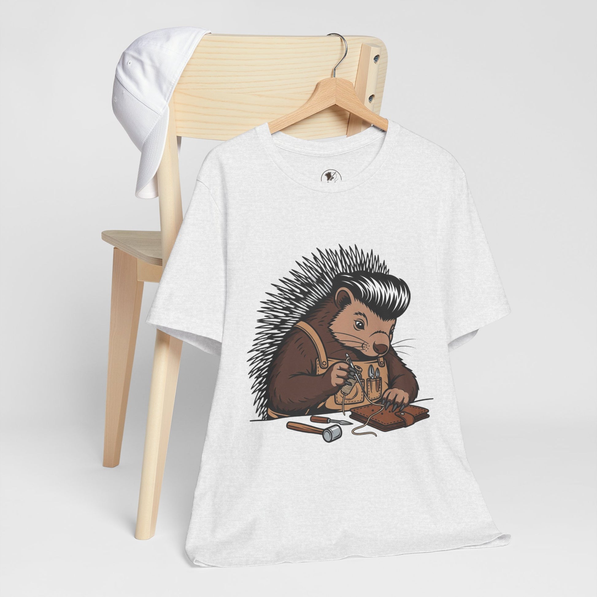 Quirky Hedgehog T-Shirt - Cute Animal Tee for Crafting Enthusiasts and Nature Lovers - Unisex Short Sleeve Shirt - ArtOm_farm™ LEATHER