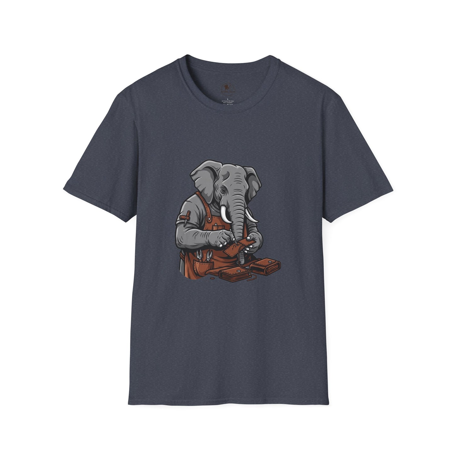 Elephant Craft T-Shirt - Unisex Softstyle Tee for Animal Lovers, Cute Casual Wear, Perfect Gift for Him/Her - ArtOm_farm™ LEATHER