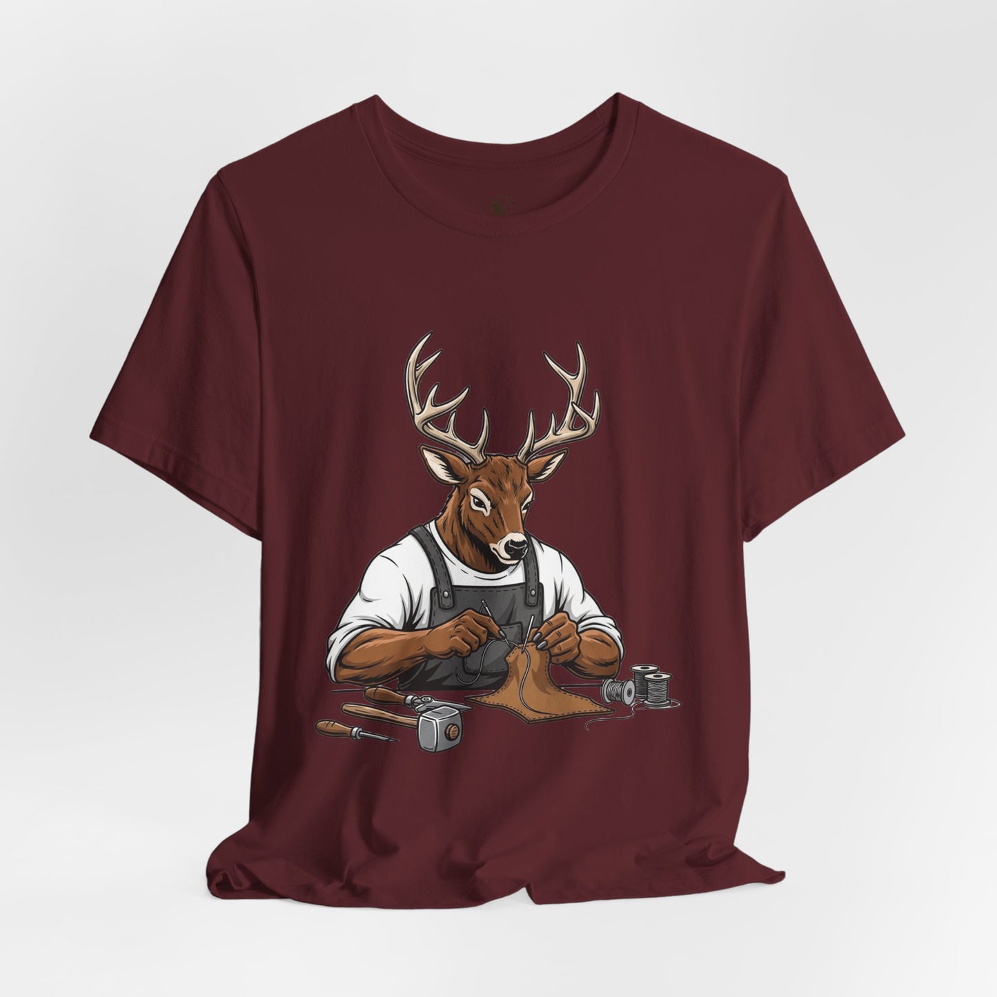Artisan Deer Graphic Tee for Nature Lovers - Cute Animal Shirt, Unisex Casual Wear, Perfect Handyman Gift - ArtOm_farm™ LEATHER 