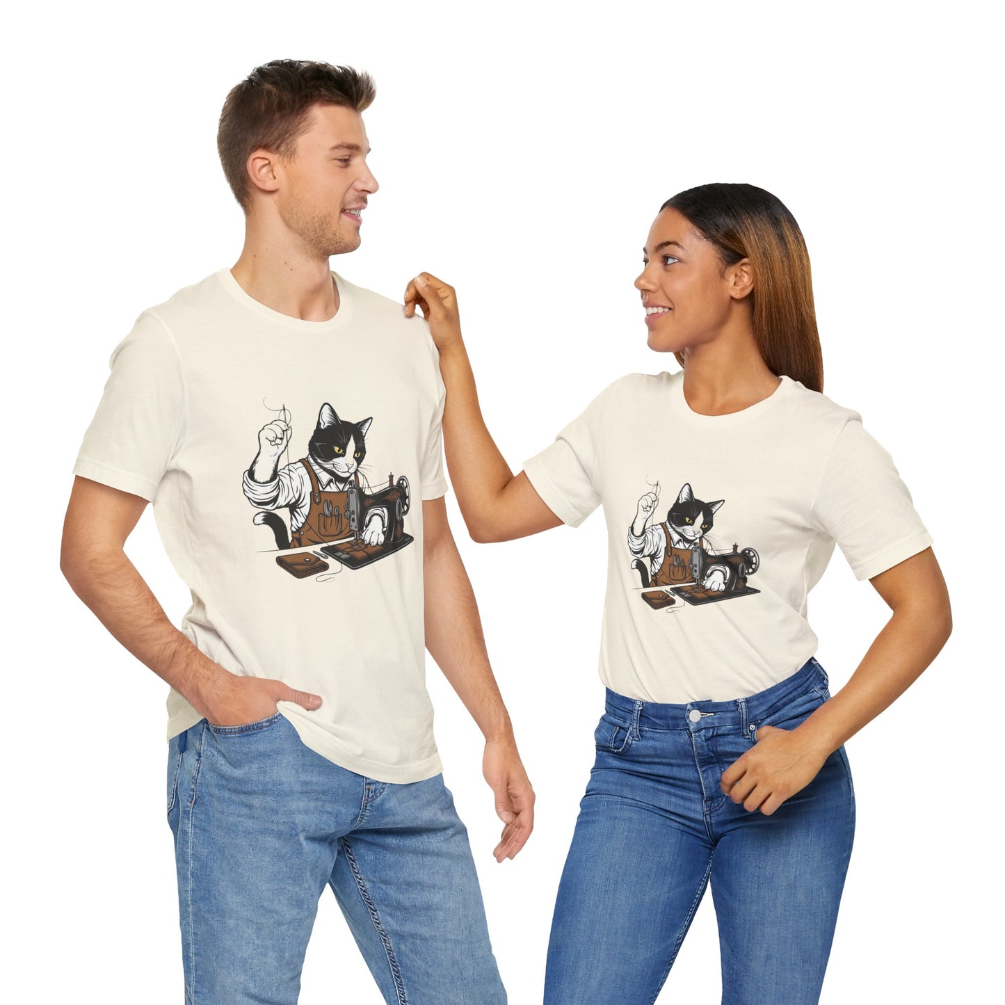 Crafty Cat Sewing Tee - Cute Cat Shirt for Crafters & Sewists, Perfect Gift for Cat Lovers - ArtOm_farm™ LEATHER 