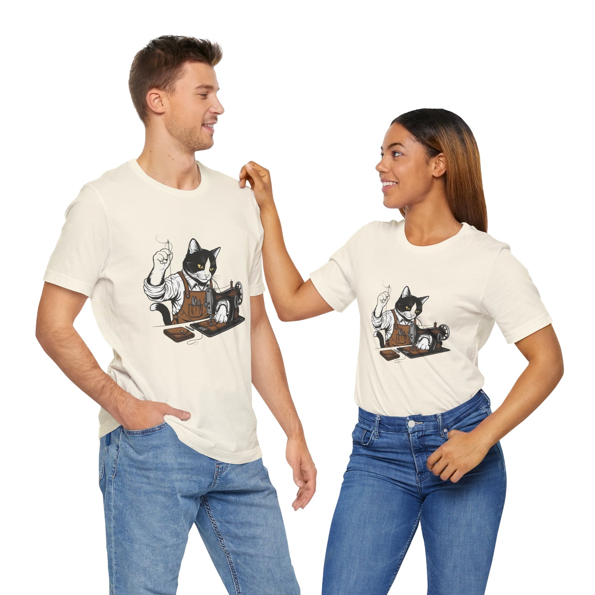 Crafty Cat Sewing Tee - Cute Cat Shirt for Crafters & Sewists, Perfect Gift for Cat Lovers - ArtOm_farm™ LEATHER 