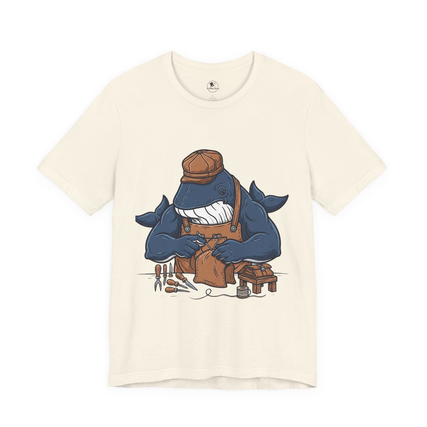 Crafty Shark Tee - Fun Unisex Casual Shirt for Ocean Lovers, Unique Gift Idea and Art Inspired Apparel - ArtOm_farm™ LEATHER 