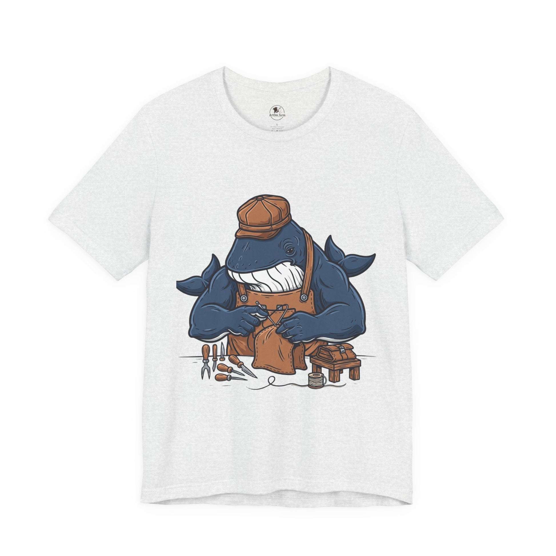 Crafty Shark Tee - Fun Unisex Casual Shirt for Ocean Lovers, Unique Gift Idea and Art Inspired Apparel - ArtOm_farm™ LEATHER
