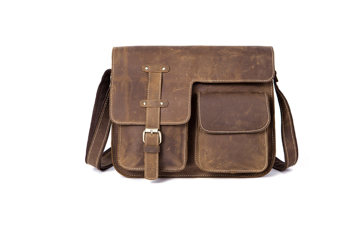 Retro Leather Crossbody Bag for Men - Crazy Horse Leather Shoulder Bag - ArtOm_farm™ LEATHER
