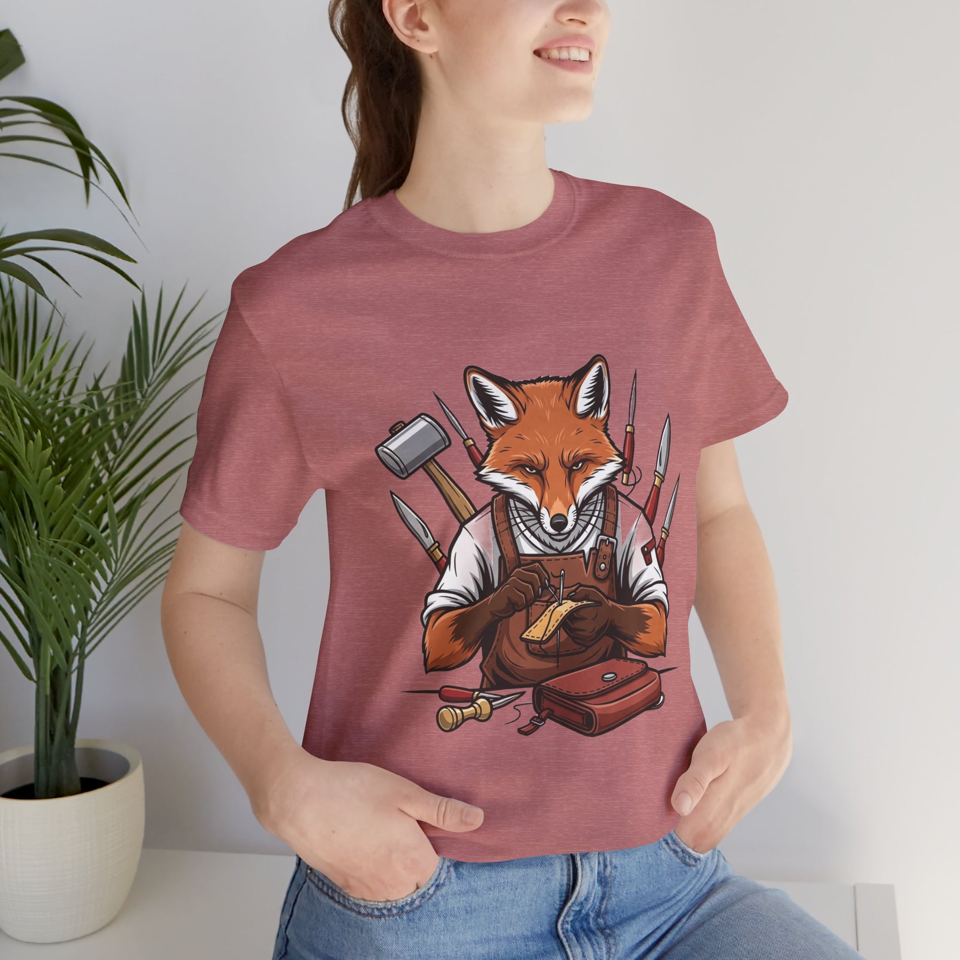 Crafty Fox T-Shirt - Funny Artisan Tee for Crafters, Perfect Gift for Art Lovers, Unique Handmade Vibes - ArtOm_farm™ LEATHER 