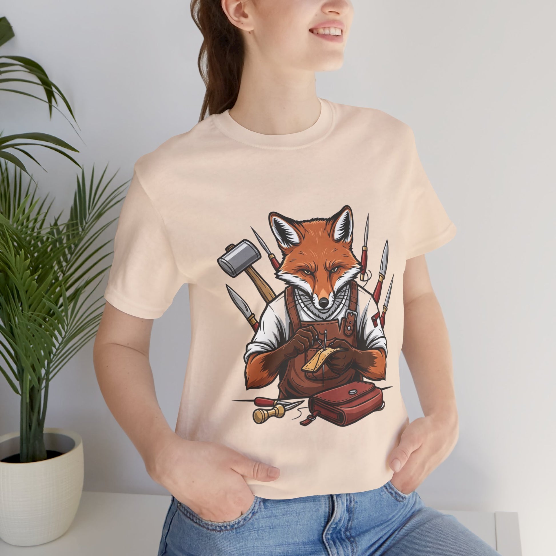 Crafty Fox T-Shirt - Funny Artisan Tee for Crafters, Perfect Gift for Art Lovers, Unique Handmade Vibes - ArtOm_farm™ LEATHER 