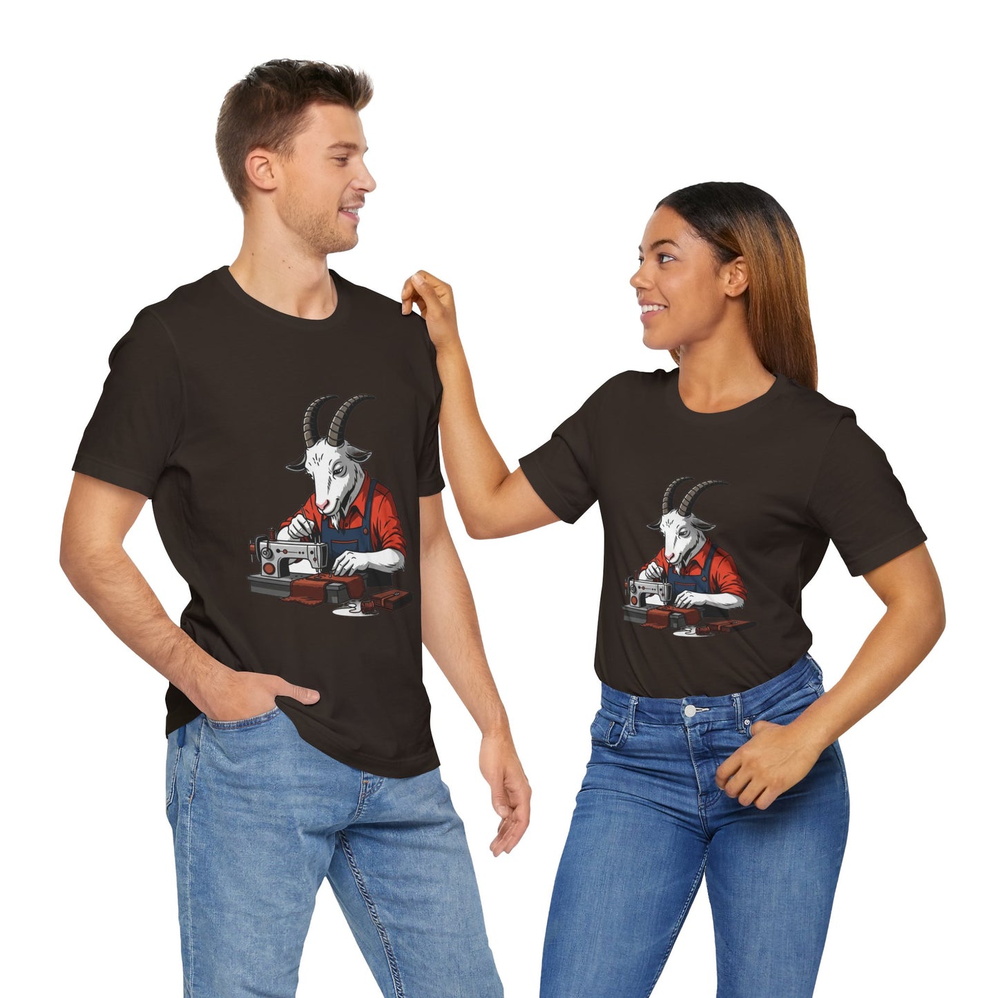Creative Goat Tailor Tee - Funny Graphic Shirt for Crafters and Art Lovers, Unique Gift for Casual Wear - ArtOm_farm™ LEATHER 