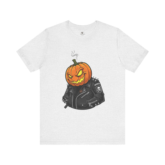Pumpkin Punk T-Shirt - Edgy Halloween Graphic Tee for Unisex Style at Autumn Parties - ArtOm_farm™ LEATHER 