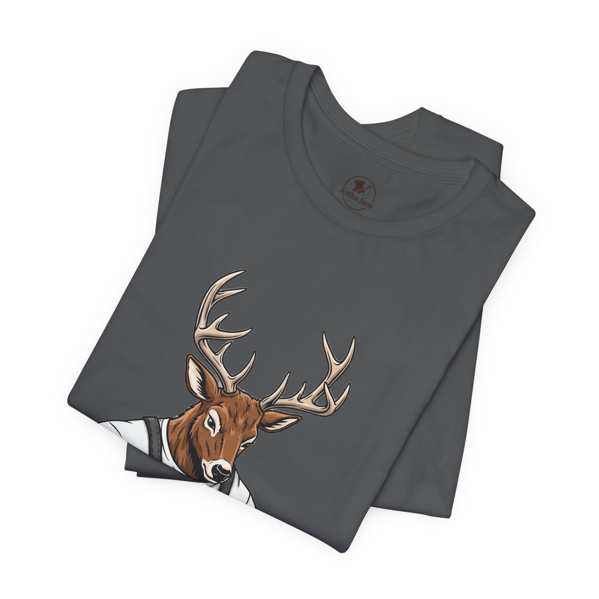 Artisan Deer Graphic Tee for Nature Lovers - Cute Animal Shirt, Unisex Casual Wear, Perfect Handyman Gift - ArtOm_farm™ LEATHER 