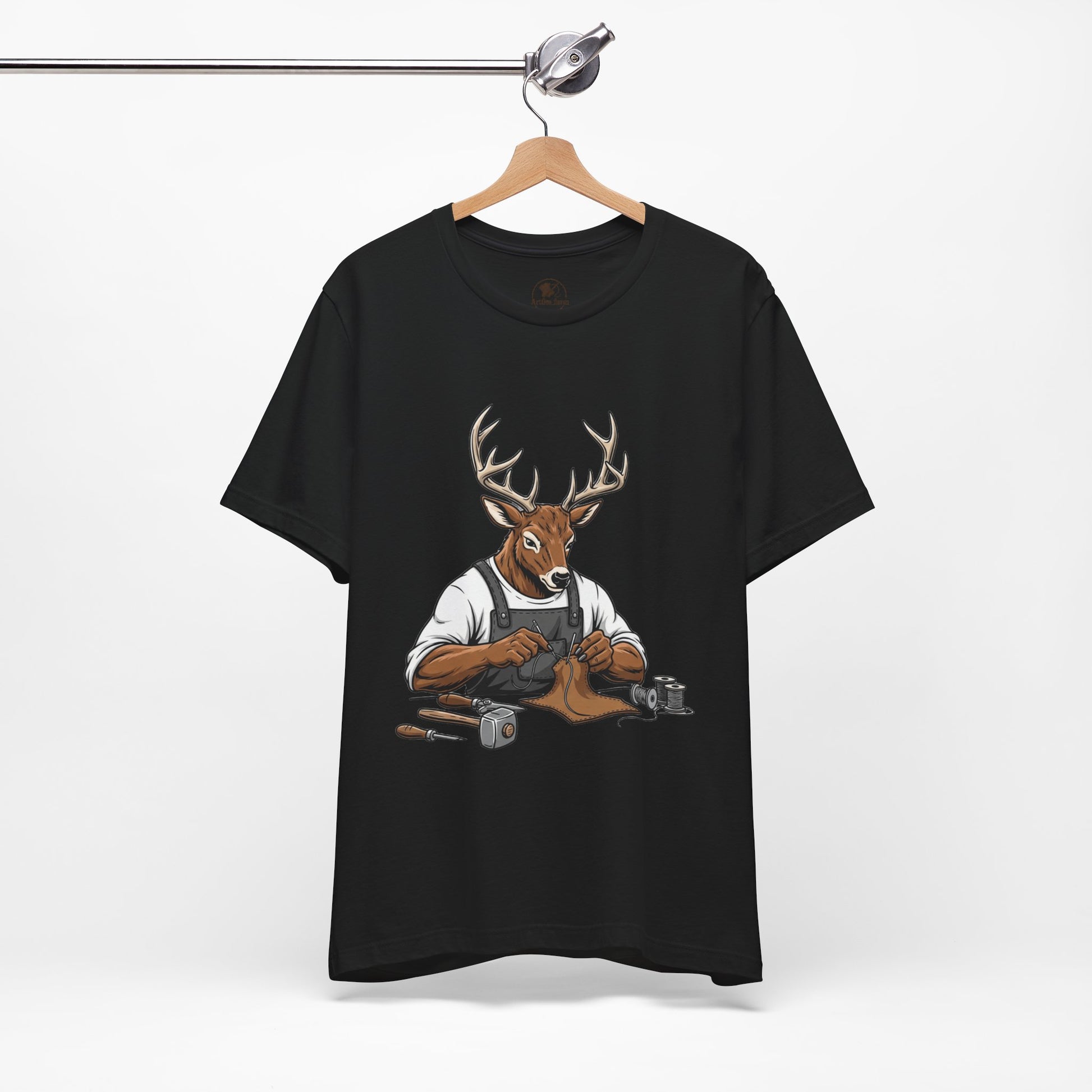 Artisan Deer Graphic Tee for Nature Lovers - Cute Animal Shirt, Unisex Casual Wear, Perfect Handyman Gift - ArtOm_farm™ LEATHER