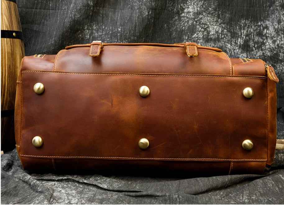 Men's Retro Leather Travel Bag - Premium Crazy Horse Leather Design