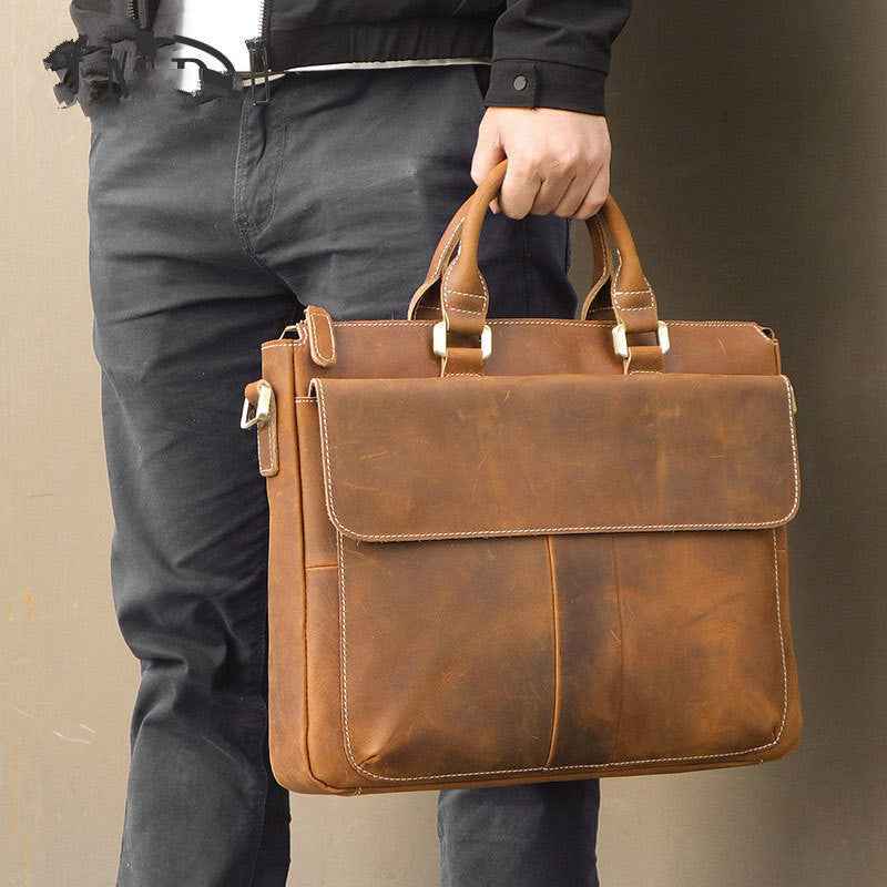 Retro Leather Messenger Bag Crafted from Genuine Crazy Horse Leather - ArtOm_farm™ LEATHER