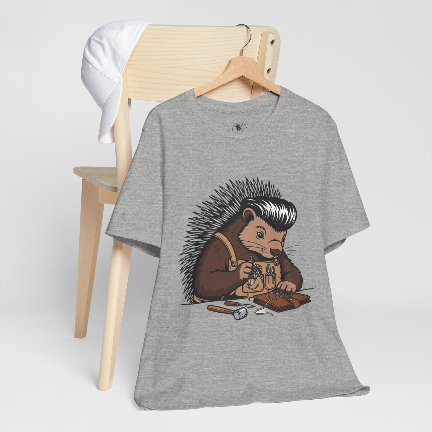 Quirky Hedgehog T-Shirt - Cute Animal Tee for Crafting Enthusiasts and Nature Lovers - Unisex Short Sleeve Shirt - ArtOm_farm™ LEATHER 