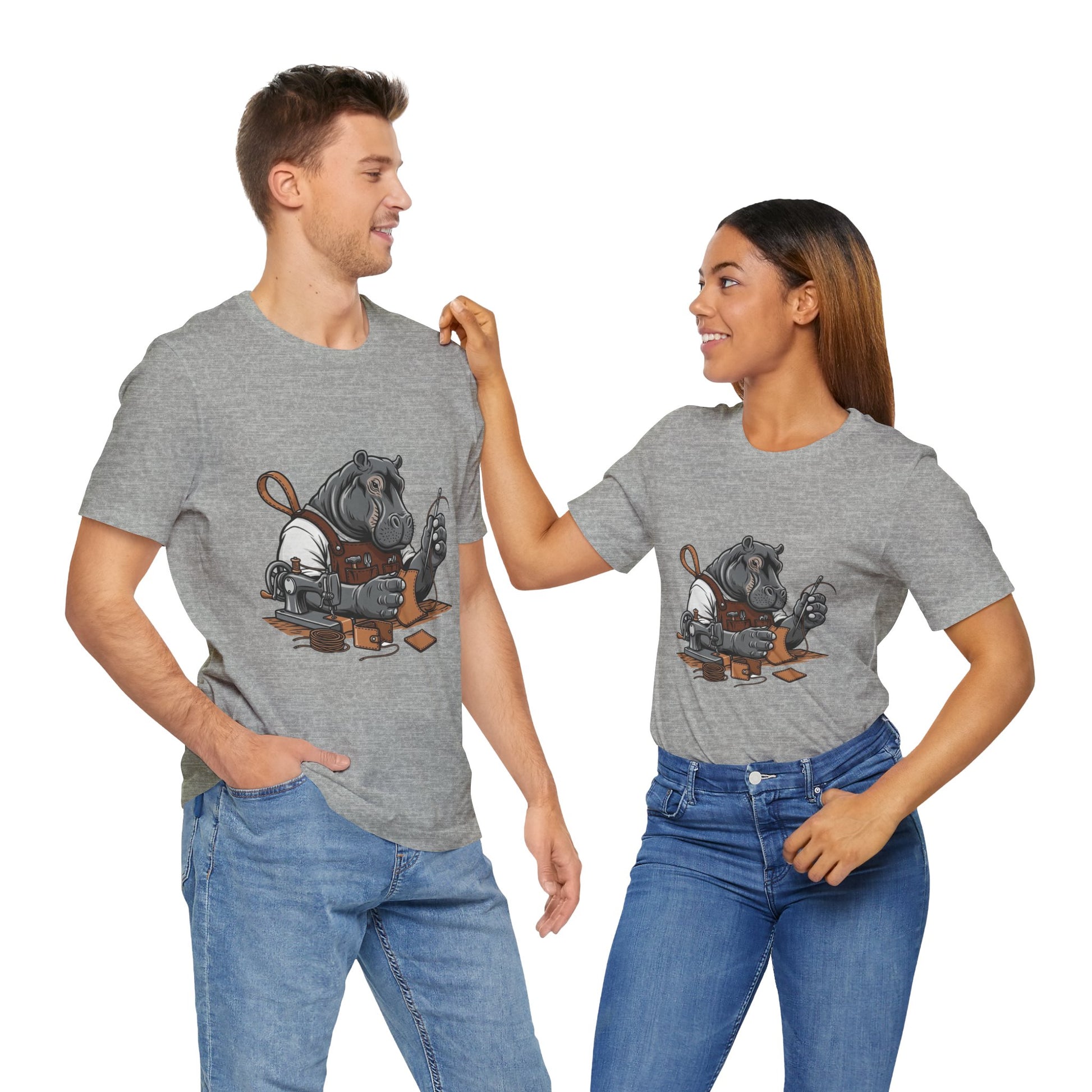 Hippo Sewing T-Shirt - Unique Unisex Tee for Crafters, Fun Animal Lover Shirt, Perfect Birthday Gift - ArtOm_farm™ LEATHER 