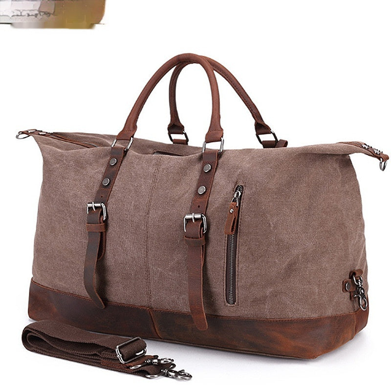 Canvas Leather Travel Messenger Bag - Large Capacity Crazy Horse Leather Casual Shoulder Bag for Traveling - ArtOm_farm™ LEATHER 