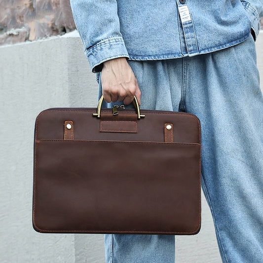 Crazy Horse Leather Business Handbag for Men - Genuine Leather Computer Bag - ArtOm_farm™ LEATHER 