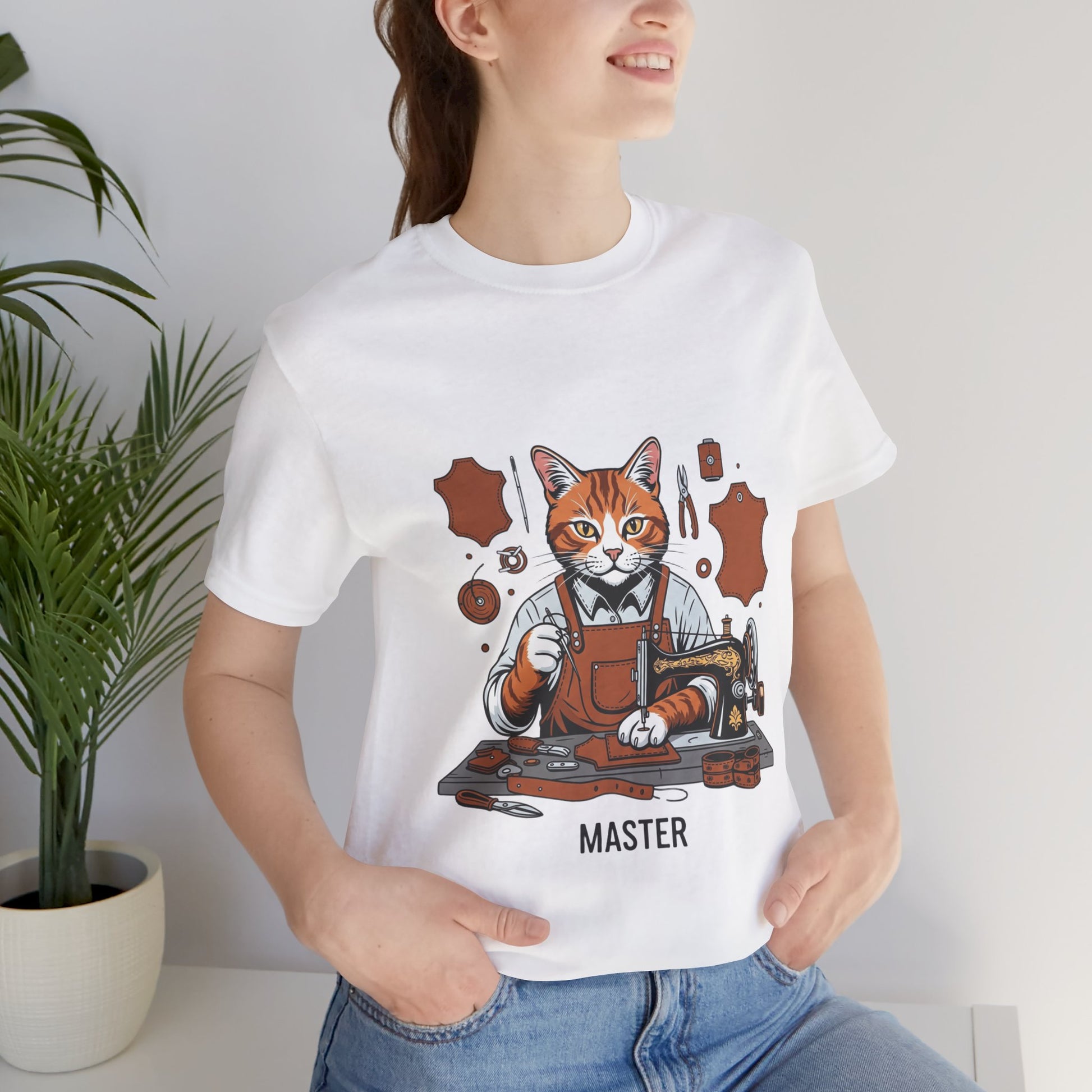 Crafty Cat Master Tee - Funny Cat Shirt for Unisex Pet Lovers, Unique Cat Apparel Gift for Cat Owners - ArtOm_farm™ LEATHER