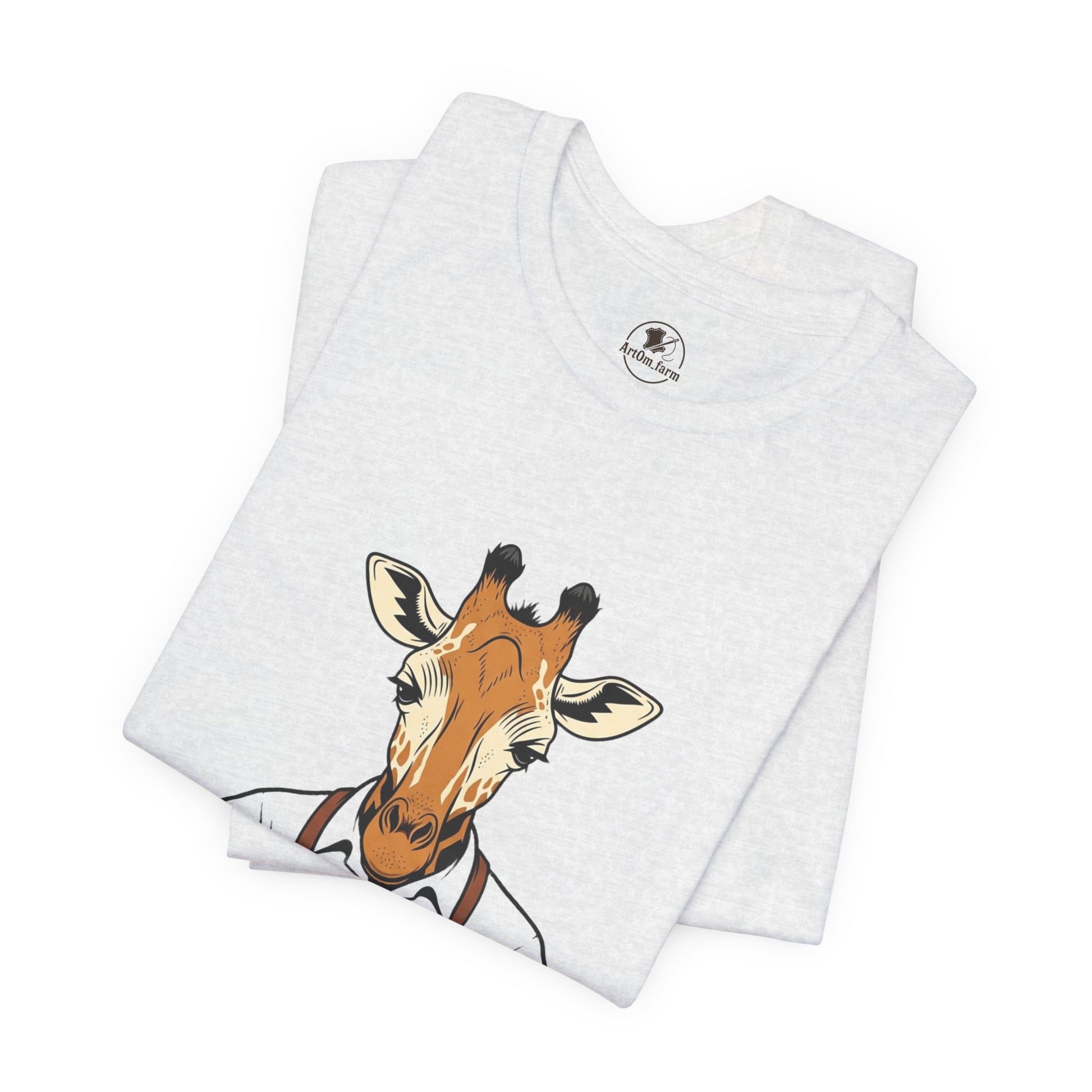 Giraffe Tailor Tee - Unique Animal Lover Shirt, Funny Short Sleeve T-Shirt for Creatives, Quirky Art Casual Wear - ArtOm_farm™ LEATHER