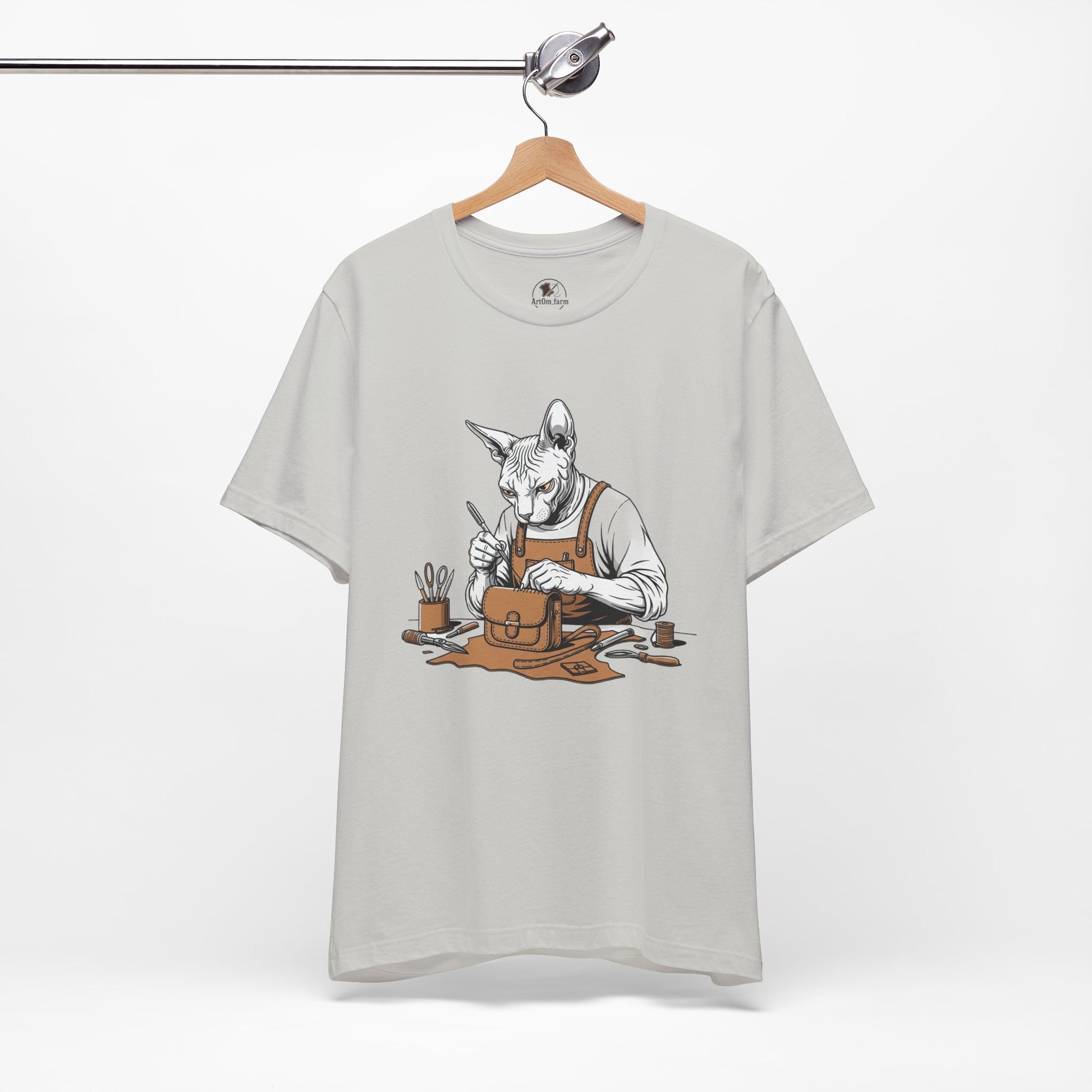 Creative Cat Shirt Unisex Tee, Cute Animal Shirt, Funny Gift for Pet Lovers, Perfect for Art Enthusiasts, Birthday, Casual Wear - ArtOm_farm™ LEATHER 
