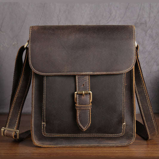 Men's Retro Leather Messenger Bag - Mad Horse One Shoulder Bag - ArtOm_farm™ LEATHER 