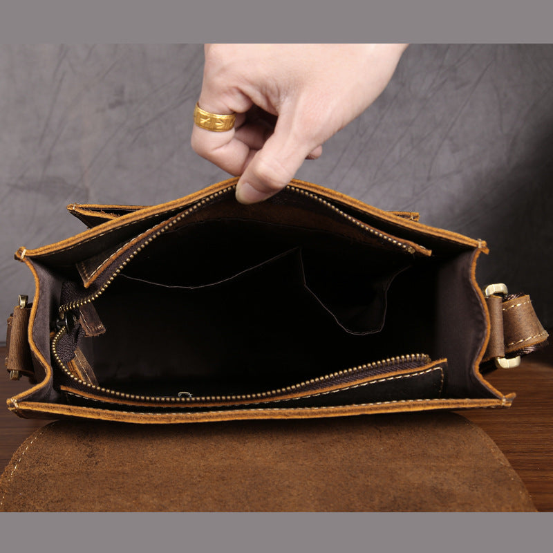 Men's Retro Leather Messenger Bag - Mad Horse One Shoulder Bag - ArtOm_farm™ LEATHER 
