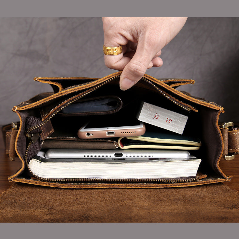 Men's Retro Leather Messenger Bag - Mad Horse One Shoulder Bag - ArtOm_farm™ LEATHER 