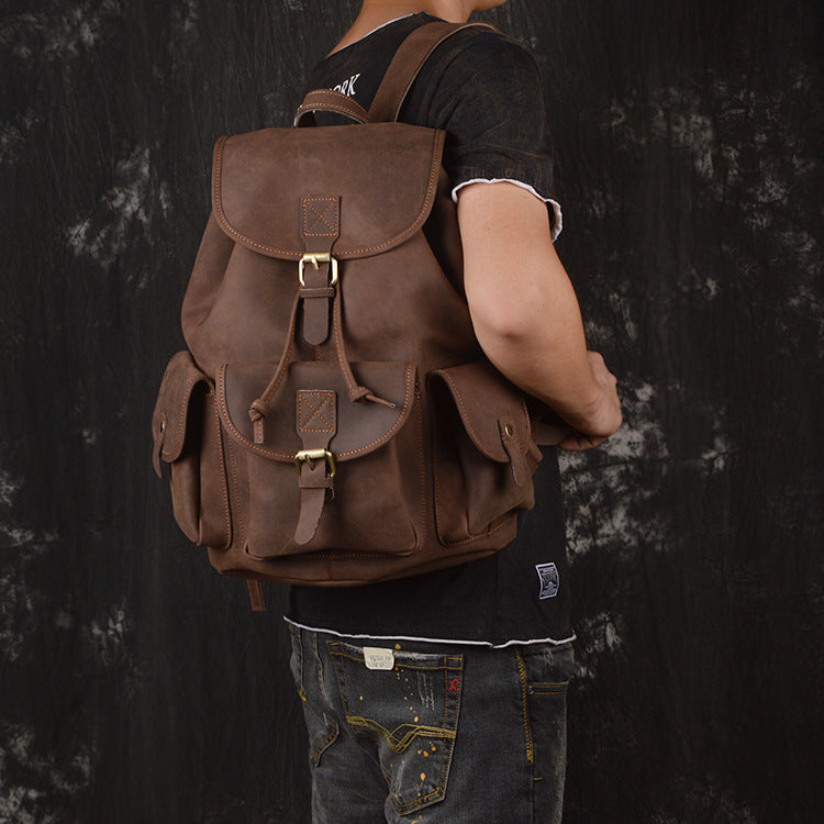 Backpack Crazy Horse Leather Outdoor Travel Men's Crazy Horse Leather Backpack - ArtOm_farm™ LEATHER 