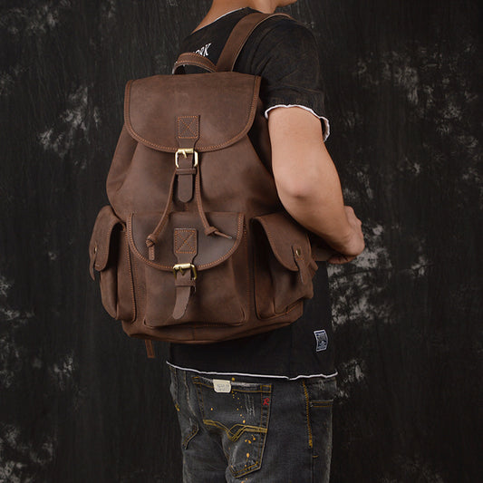 Backpack Crazy Horse Leather Outdoor Travel Men's Crazy Horse Leather Backpack - ArtOm_farm™ LEATHER 