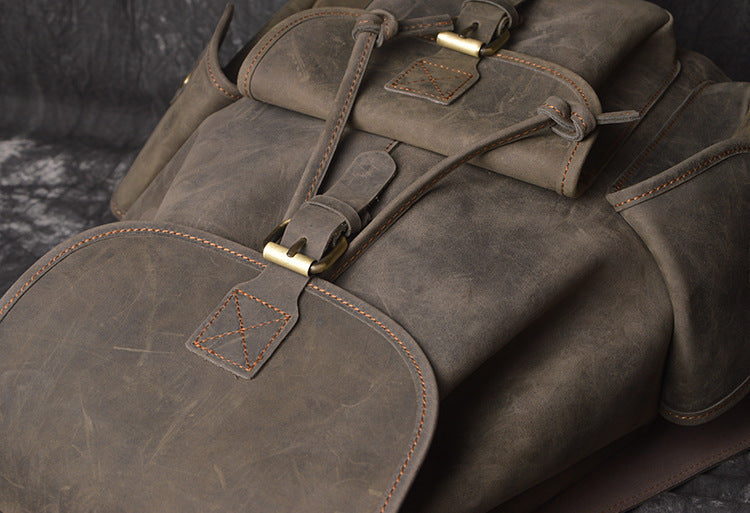 Backpack Crazy Horse Leather Outdoor Travel Men's Crazy Horse Leather Backpack - ArtOm_farm™ LEATHER 