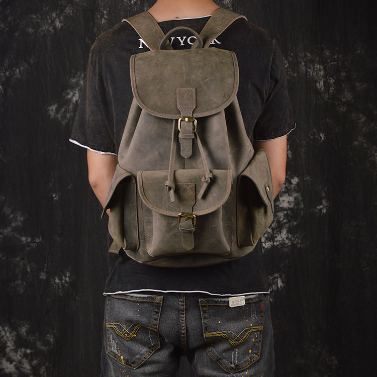 Backpack Crazy Horse Leather Outdoor Travel Men's Crazy Horse Leather Backpack - ArtOm_farm™ LEATHER 