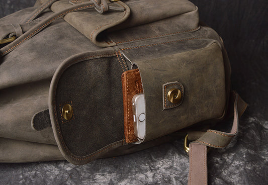 Backpack Crazy Horse Leather Outdoor Travel Men's Crazy Horse Leather Backpack - ArtOm_farm™ LEATHER 