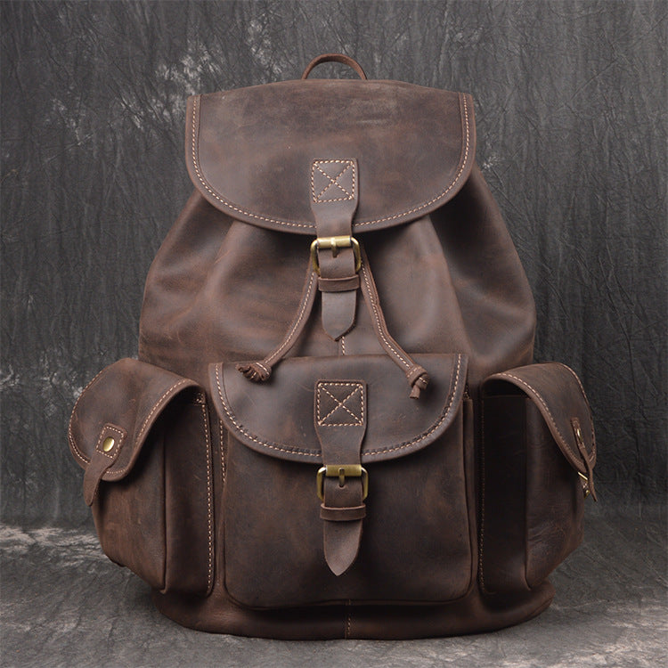 Backpack Crazy Horse Leather Outdoor Travel Men's Crazy Horse Leather Backpack - ArtOm_farm™ LEATHER 