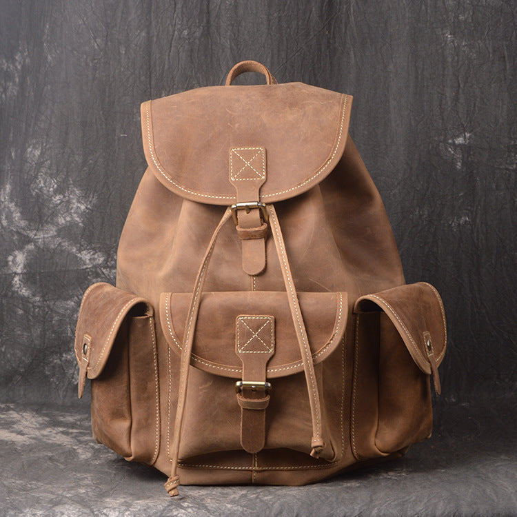Backpack Crazy Horse Leather Outdoor Travel Men's Crazy Horse Leather Backpack - ArtOm_farm™ LEATHER 