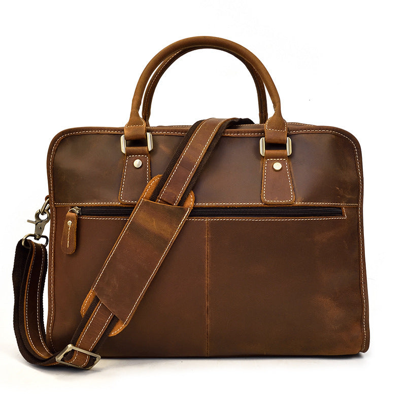 Men's Leather Business Bag - Crazy Horse Leather Retro Commuter Style - ArtOm_farm™ LEATHER