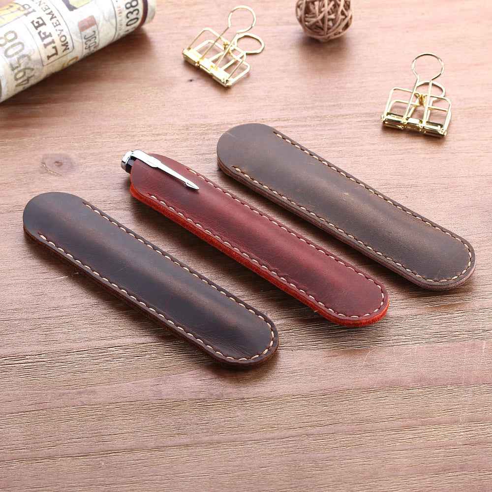 Retro Leather Pencil Case - Handmade Genuine Crazy Horse Leather