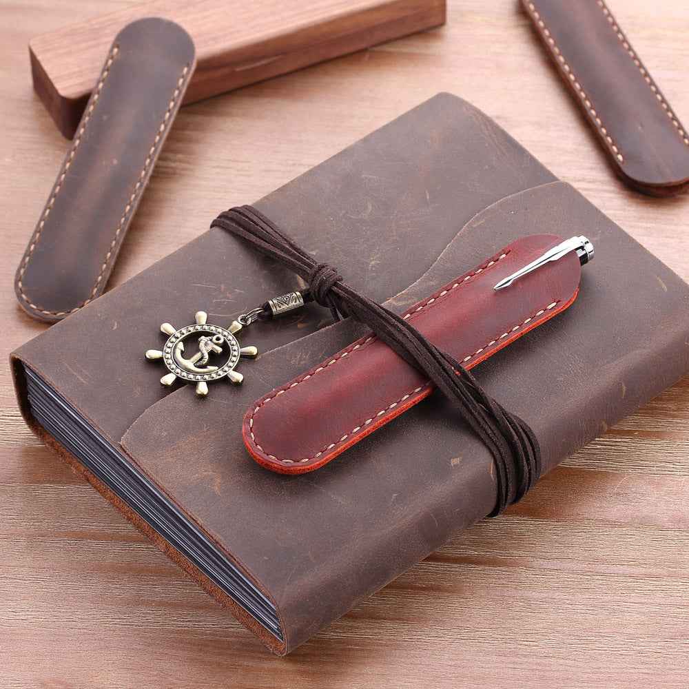 Retro Leather Pencil Case - Handmade Genuine Crazy Horse Leather