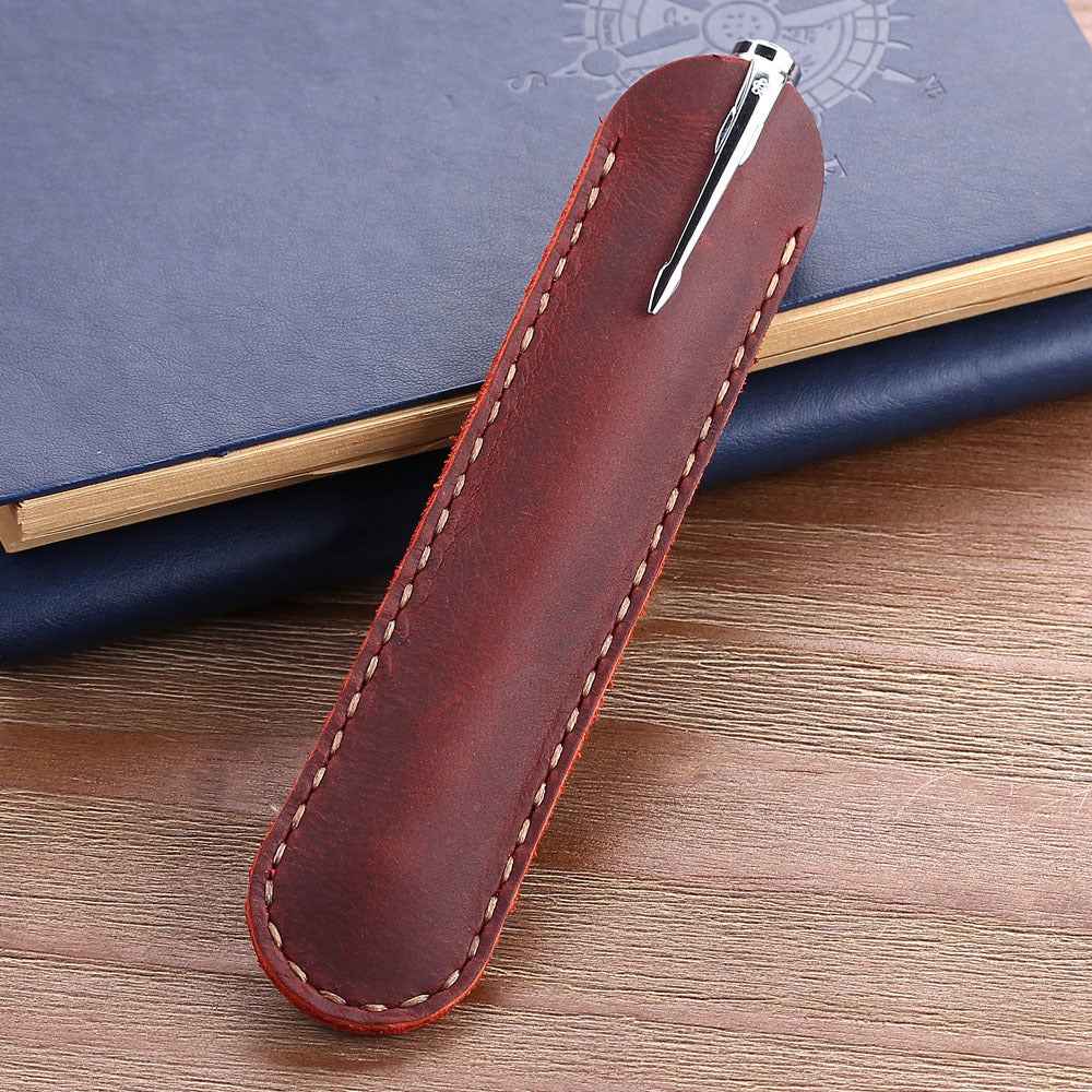 Retro Leather Pencil Case - Handmade Genuine Crazy Horse Leather