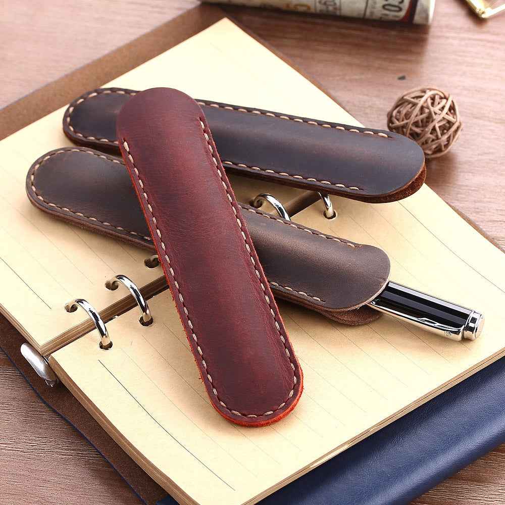 Retro Leather Pencil Case - Handmade Genuine Crazy Horse Leather
