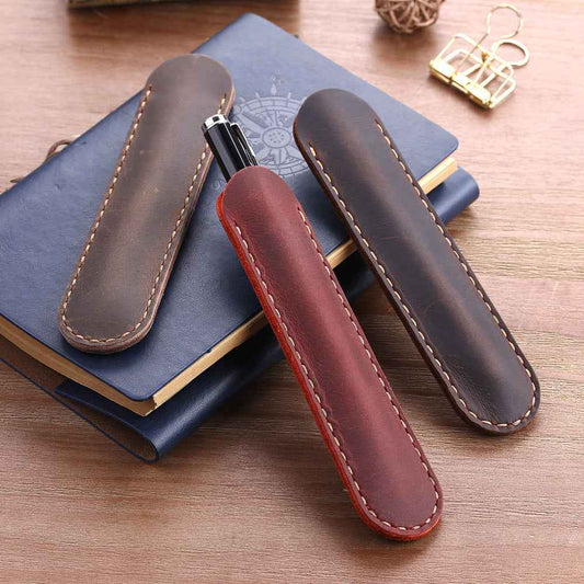 Retro Leather Pencil Case - Handmade Genuine Crazy Horse Leather