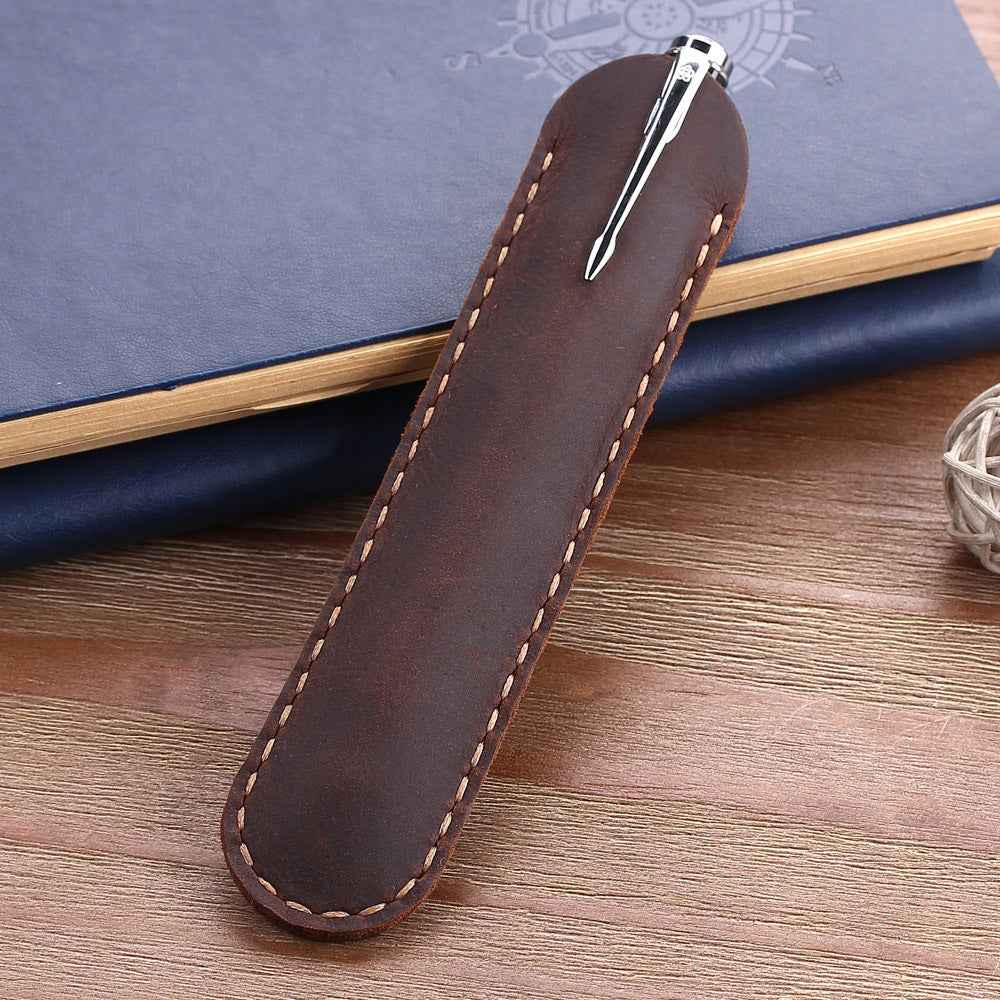 Retro Leather Pencil Case - Handmade Genuine Crazy Horse Leather