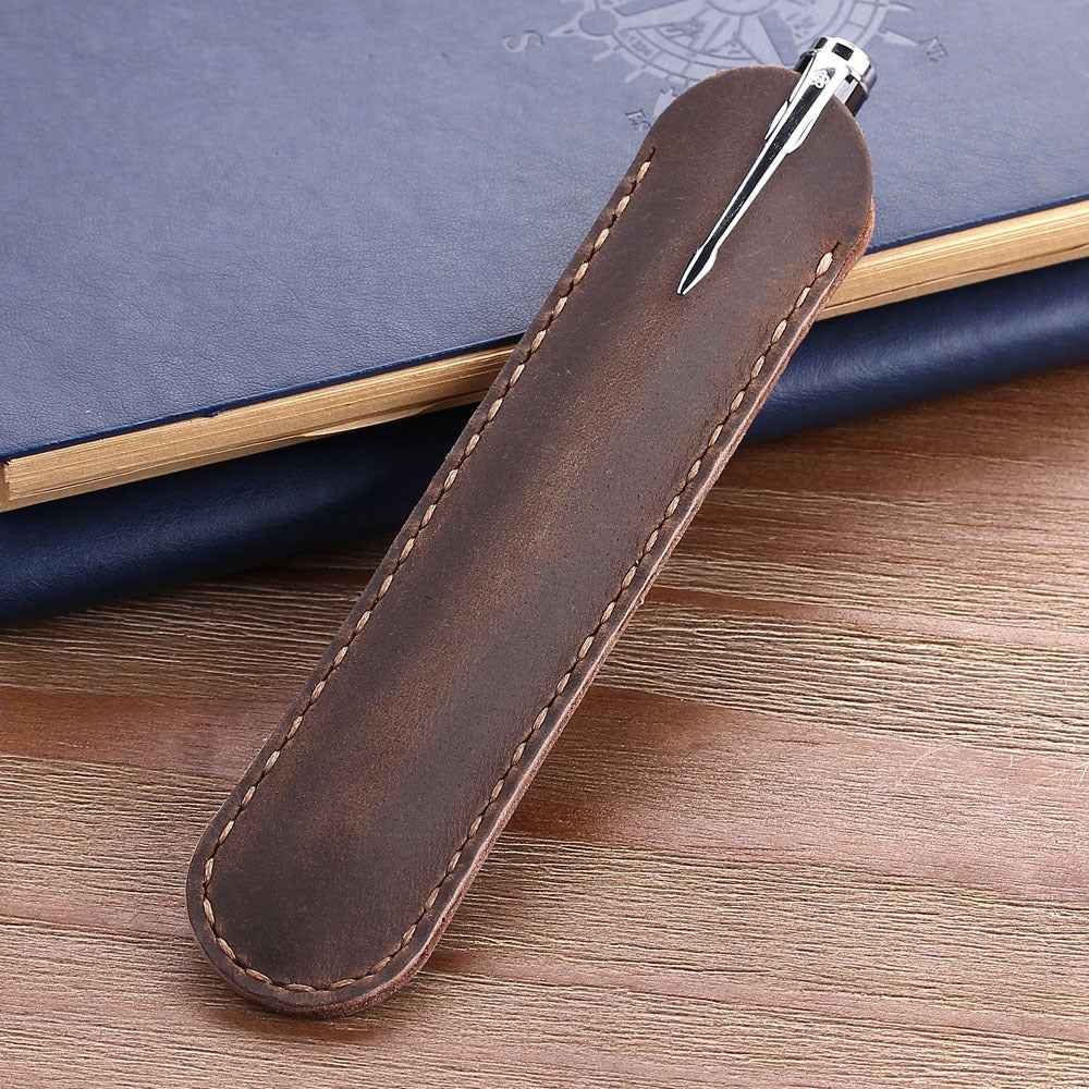 Retro Leather Pencil Case - Handmade Genuine Crazy Horse Leather