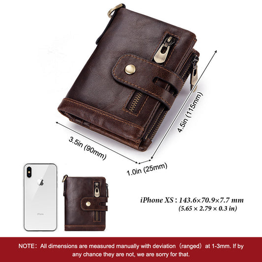 RFID Anti-Theft Wallet - Three-Fold Multi-Card Slot Crazy Horse Leather - ArtOm_farm™ LEATHER 