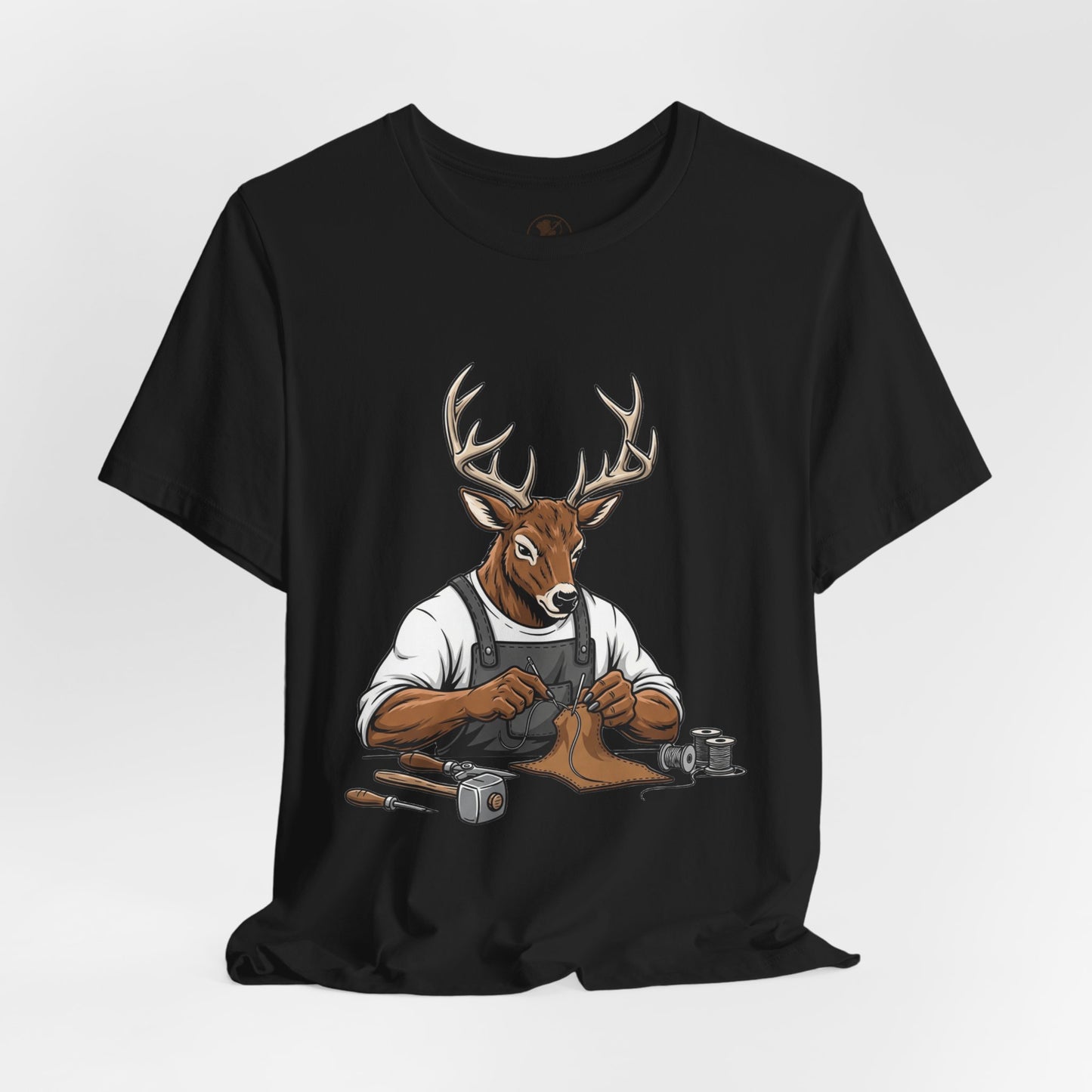 Artisan Deer Graphic Tee for Nature Lovers - Cute Animal Shirt, Unisex Casual Wear, Perfect Handyman Gift - ArtOm_farm™ LEATHER