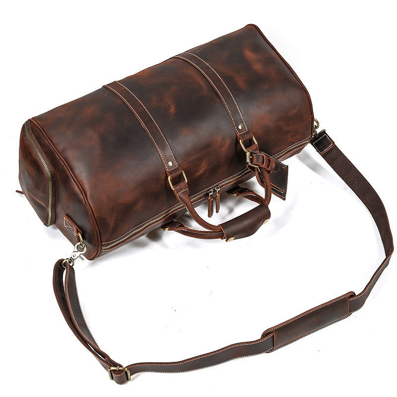 Leather Travel Bag - Crazy Horse Leather Retro Duffel Bag - ArtOm_farm™ LEATHER
