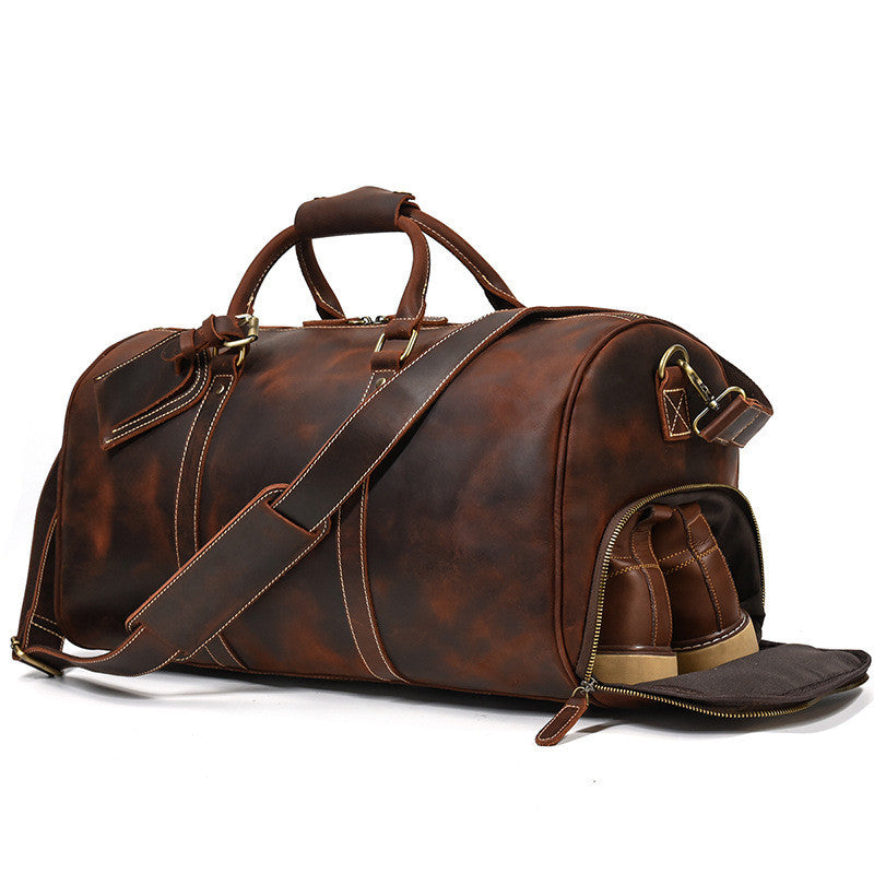 Leather Travel Bag - Crazy Horse Leather Retro Duffel Bag - ArtOm_farm™ LEATHER