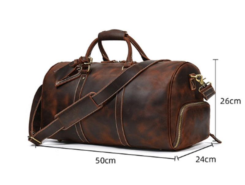 Leather Travel Bag - Crazy Horse Leather Retro Duffel Bag - ArtOm_farm™ LEATHER