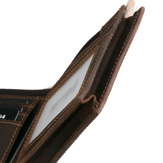 RFID Men’s Leather Wallet - Crazy Horse Leather Short Casual Wallet - ArtOm_farm™ LEATHER 
